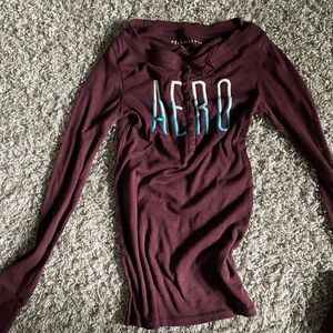 Aeropostale Burgundy Henley Button-Up Top